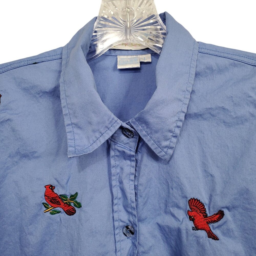 Casey Coleman L Shirt Embroidered Cardinal Bird Long Sleeve 100% Cotton Casual - Picture 8 of 11